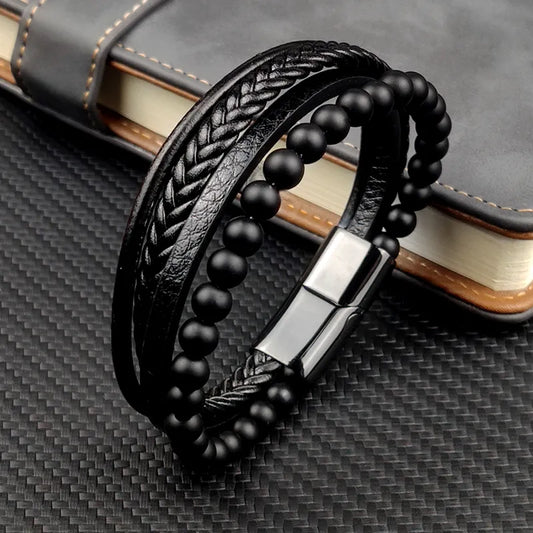 Ommani Leather Bracelet for Men With Double Safety Clasps