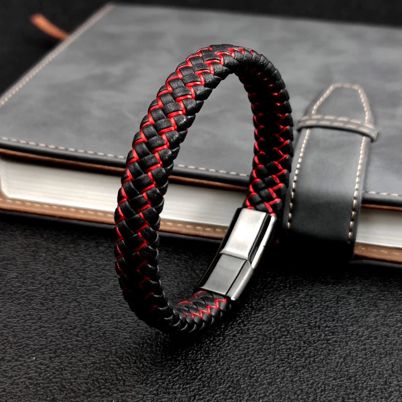 Ommani Genuine Leather Bracelets For Men with Doubles Safety Clasps