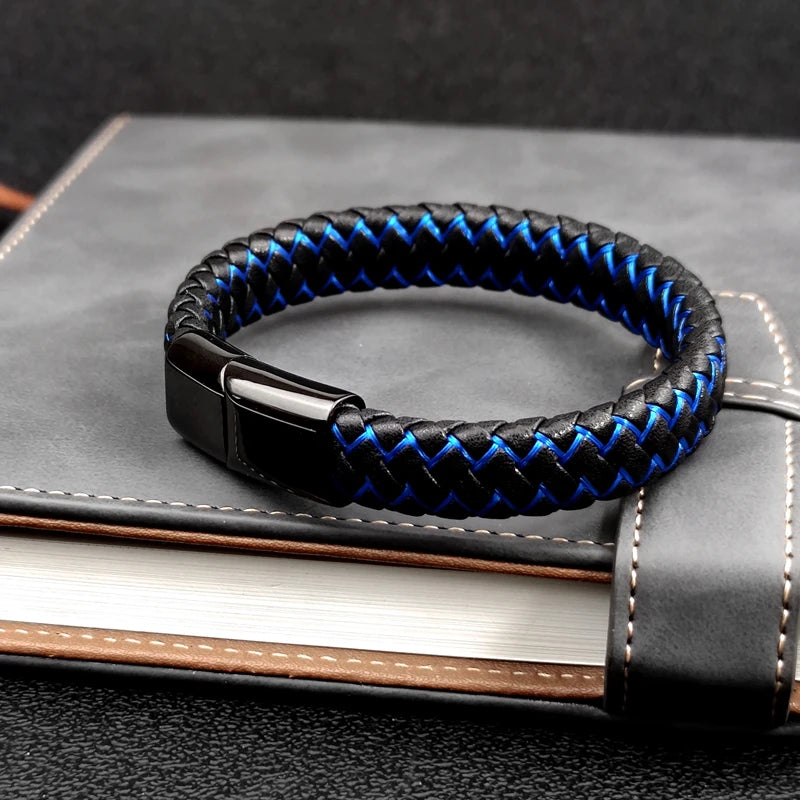 Ommani Genuine Leather Bracelets For Men with Doubles Safety Clasps