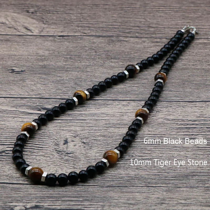 Ommani Black Matte Stone Beads Necklace Men Summer Fashion Natural Gemstones Stone Jewelry Gift