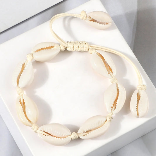 Summer Puka Shell Bracelet Fashion Beach Natural Seashell Handmade Cowrie Bracelets&Bangles for Women Men Anklet Boho Jewelry