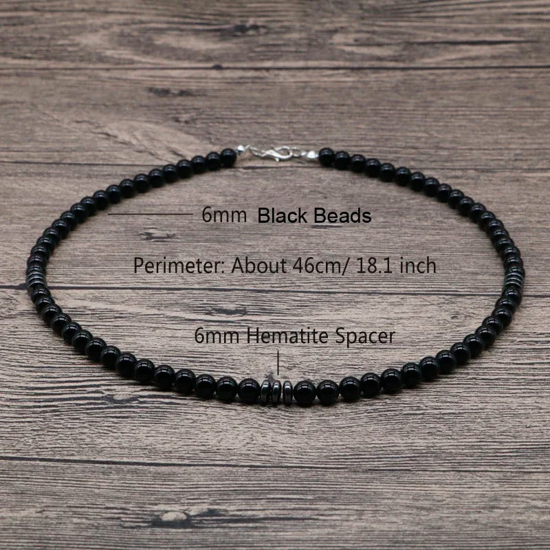 Ommani Black Matte Stone Beads Necklace Men Summer Fashion Natural Gemstones Stone Jewelry Gift